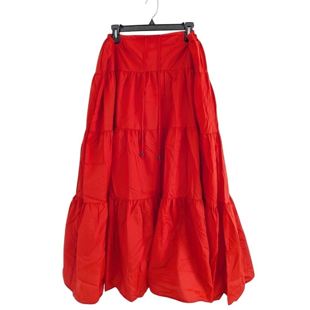New Two-Piece Set Crop Top & Maxi Skirt Tiered Lg Red Boho Chic Vacation Staud - Picture 7 of 16